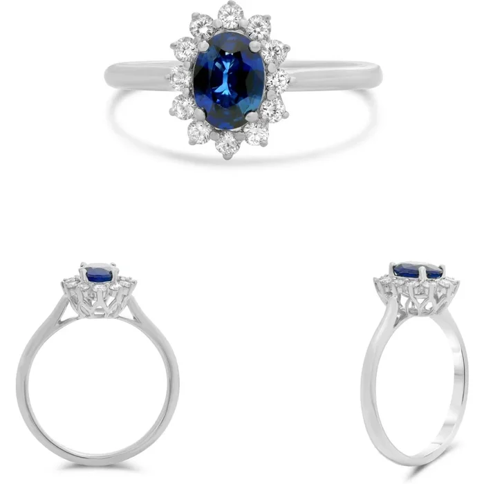 Roman & Jules 18K White Gold Oval Sapphire Flowering Halo Ring