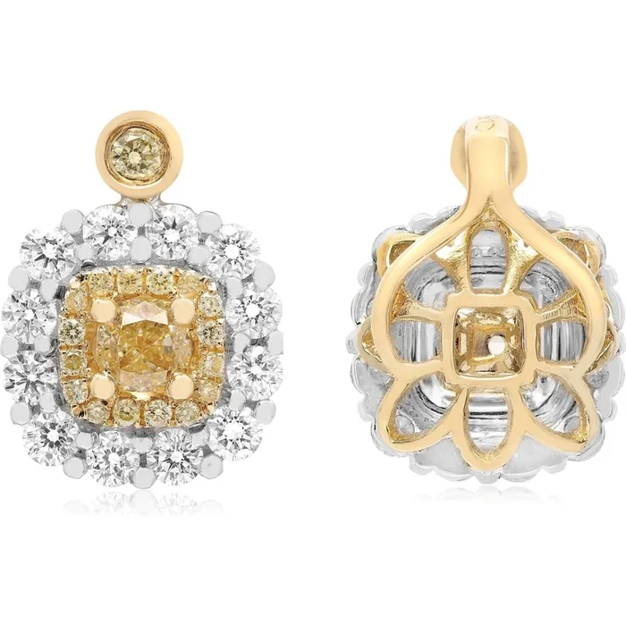 Roman & Jules – Celestial Radiance 18K White Gold Double Halo Yellow Diamond Pendant – 0.33 Carat Total Diamond Weight