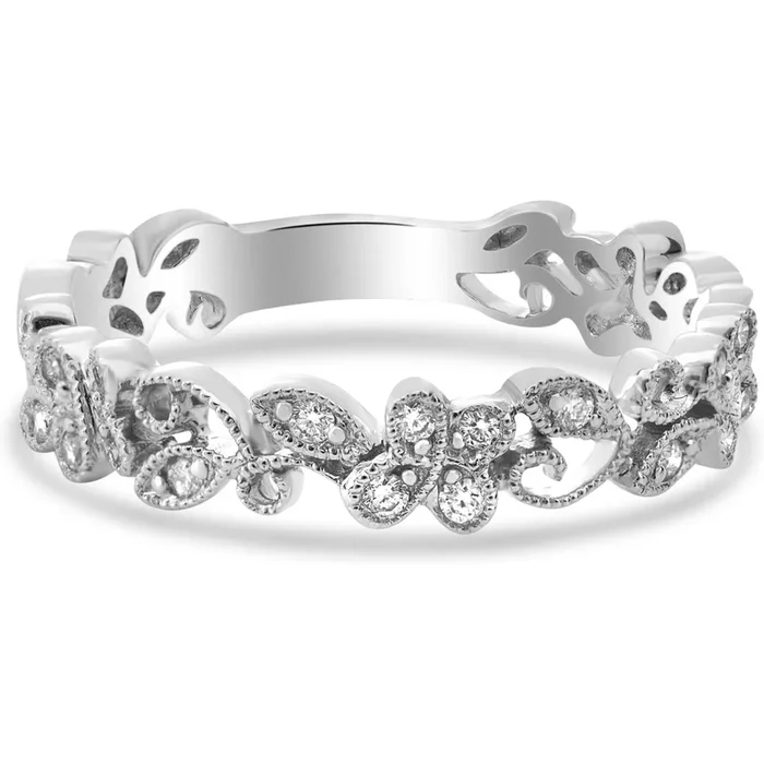 Roman & Jules – Dazzling Elegance 14K White Gold Diamond Filigree Band