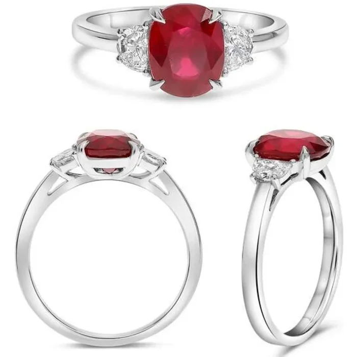 Roman & Jules – Regal Radiance 2+ Carat Cushion Cut Ruby and Diamond Platinum Ring
