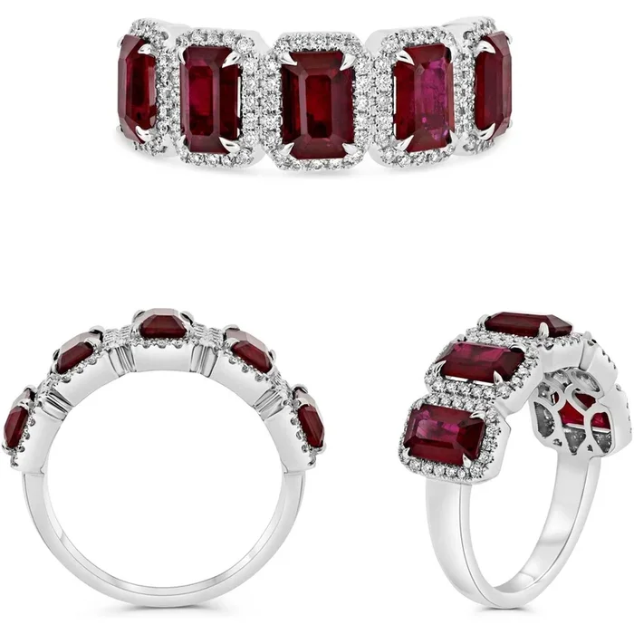 Roman & Jules Platinum Emerald Cut Ruby Ring and Passionate Hues