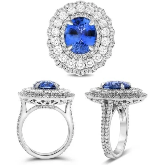 Roman & Jules Platinum Oval Sapphire Ring – 5.64 Carat Total Gem Weight