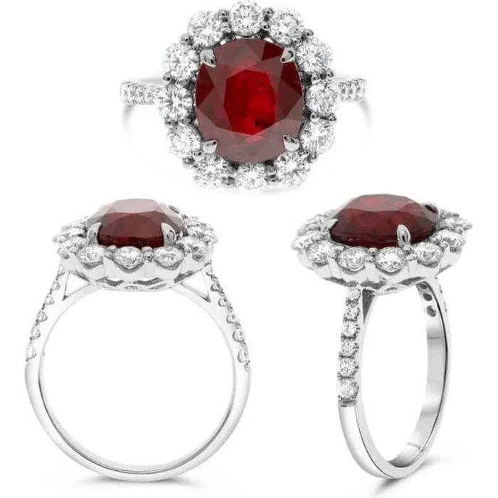 Roman & Jules Platinum Round Ruby & Diamond Ring – 1.39 Carat Ruby, 4.21 Carat Diamond