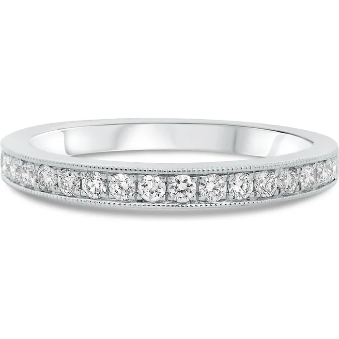 Roman & Jules White Gold Milgrain Half Pave Diamond Band