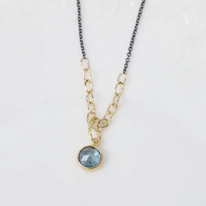 Rose Cut Montana Sapphire on Murmur Chain Necklace