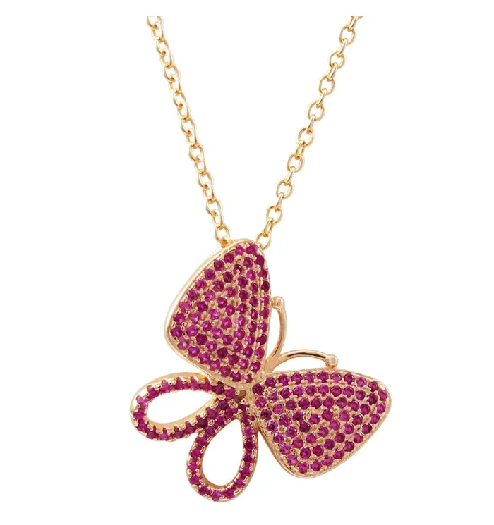 ROSE GOLD PLATED STERLING SILVER AND CZ PINK BUTTERFLY PENDANT