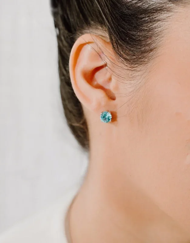 Round CZ Birthstone Solitaire Earrings