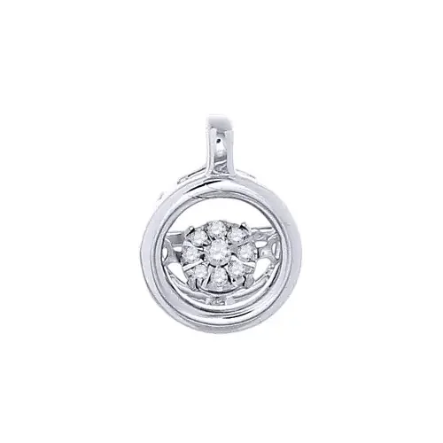 Round Dancing Diamond Pendant 10K White Gold Charm Necklace 0.04 CT.