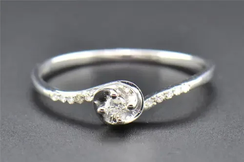 Round Diamond Solitaire Engagement Ring Ladies 10K White Gold Swivel 0.10 Ct