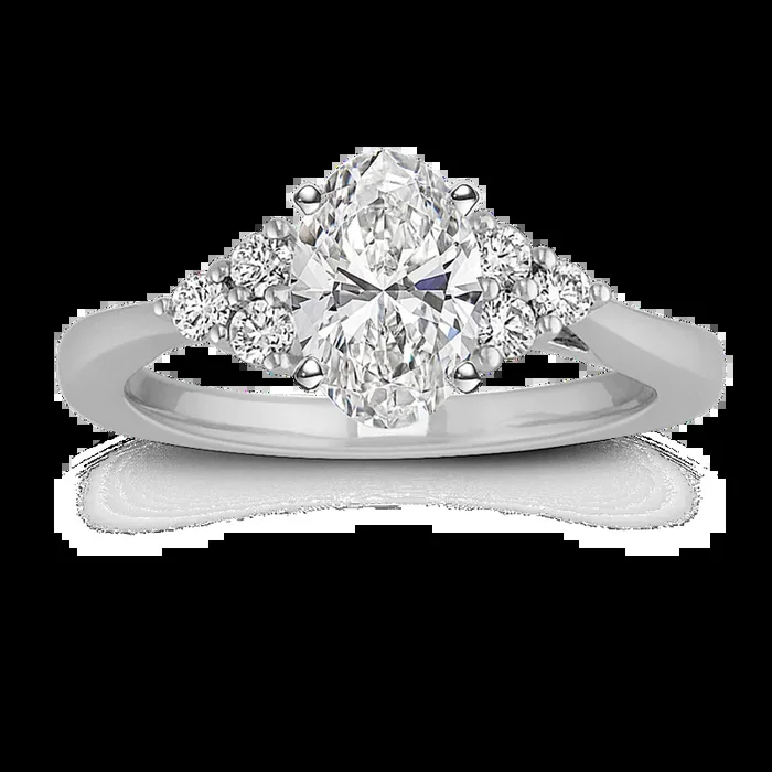 Round Diamond Trio Accent Engagement Ring in 14k White Gold