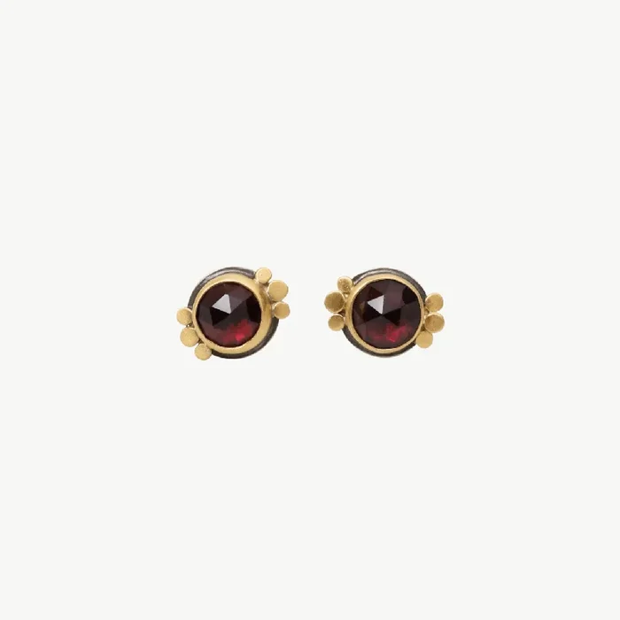 Round Garnet Stud Earrings