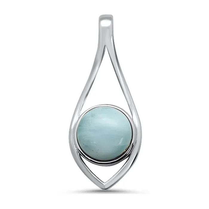 Round Modern Natural Larimar .925 Sterling Silver Pendant
