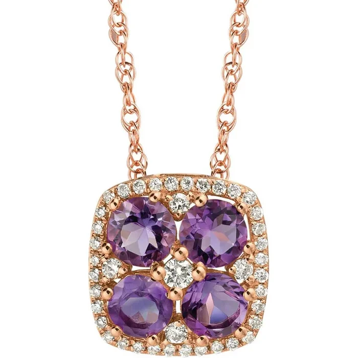 Royal 14K Rose Gold Amethyst & Diamond Pendant – 1.00 Carat Main Stone