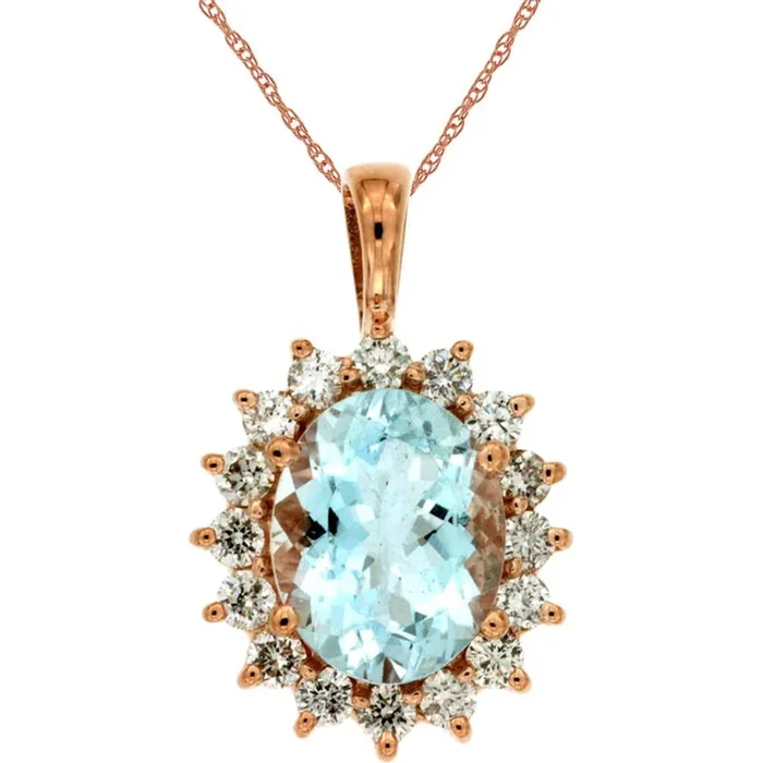 Royal 14K Rose Gold Aquamarine & Diamond Pendant – Serene Oasis