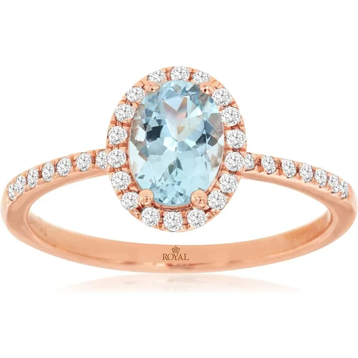 Royal 14K Rose Gold Aquamarine & Diamond Ring – Oceanic Elegance