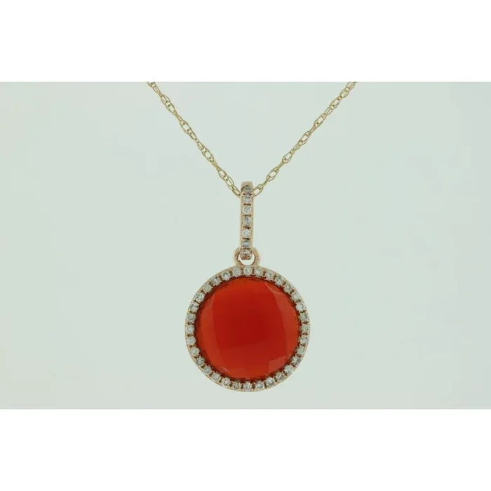 Royal 14K Rose Gold Diamond & Red Agate Pendant – Elegant Romance
