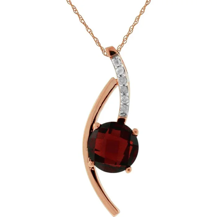 Royal 14K Rose Gold Garnet & Diamond Pendant – 1.75 Carat Garnet, 0.05 Carat Diamond Total