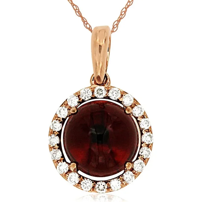 Royal 14K Rose Gold Garnet & Diamond Pendant – 2.10 Carat Garnet, 0.12 Carat Diamond Total Weight