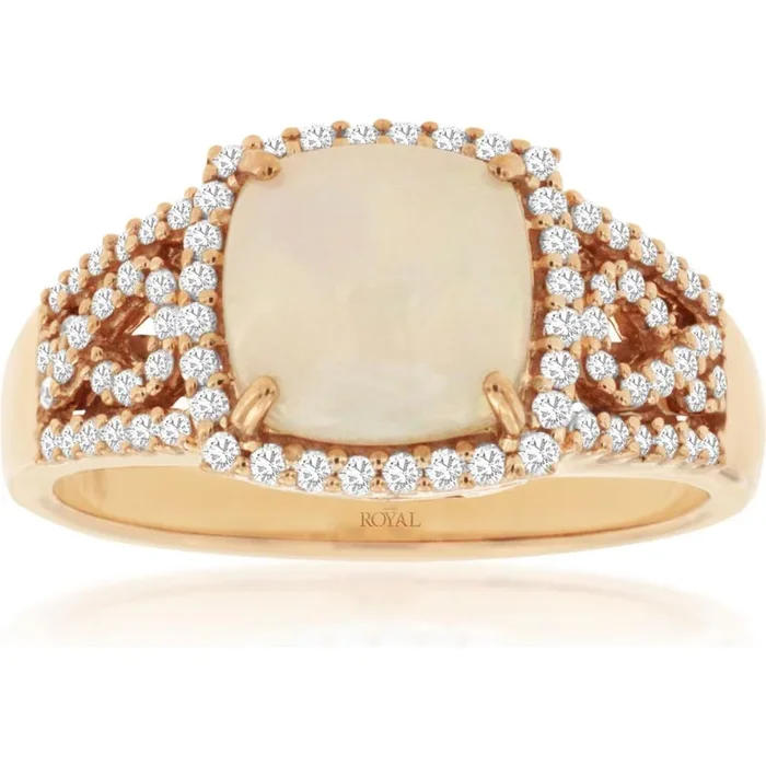 Royal 14K Rose Gold Opal & Diamond Ring – Enchanted Elegance