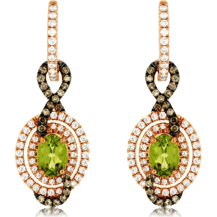 Royal 14K Rose Gold Peridot & Diamond Cluster Earrings – 1.70 Carat Peridot, 0.72 Carat Diamonds