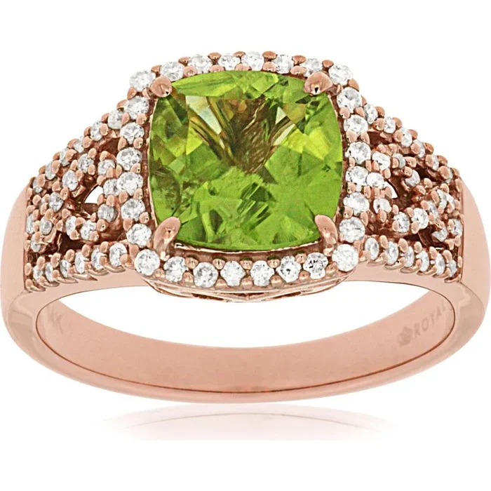 Royal 14K Rose Gold Peridot & Diamond Ring – 2.10 Carat Total Gem Weight