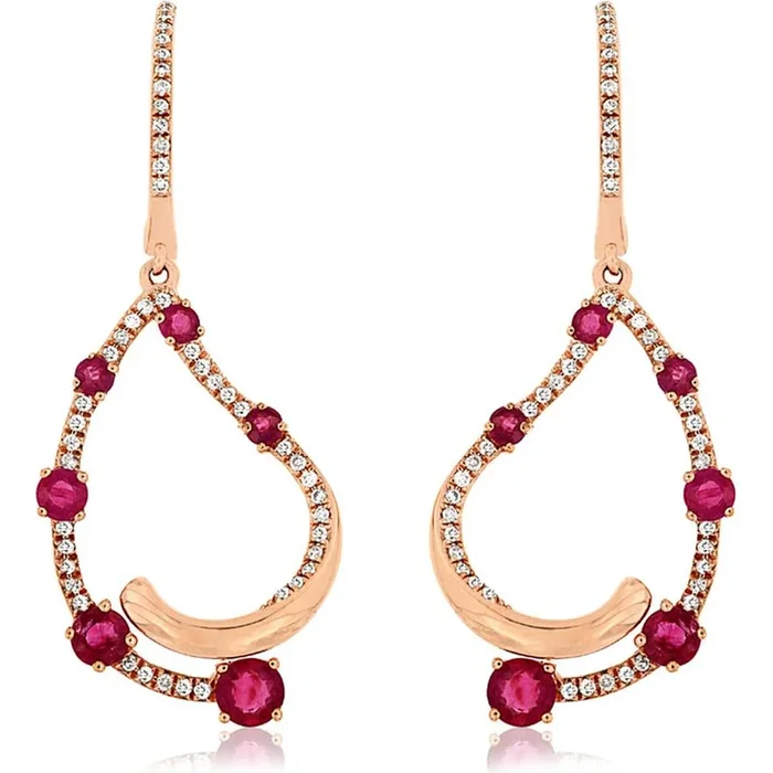 Royal 14K Rose Gold Ruby & Diamond Earrings – 0.27 Carat Diamond Weight, 1.17 Carat Ruby Weight