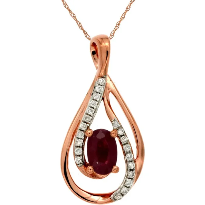 Royal 14K Rose Gold Ruby & Diamond Pendant – 0.60 Carat Ruby, 0.08 Carat Diamond Total Weight