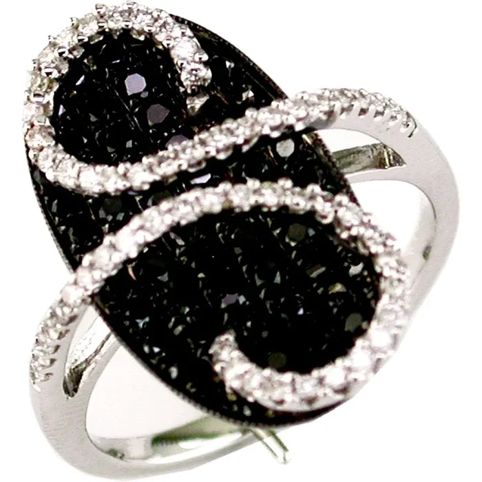 Royal 14K White Gold Black Diamond & Diamond Ring – 1.15 Carat Total Gem Weight