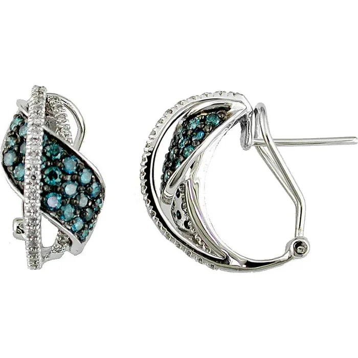 Royal 14K White Gold Blue Diamond & Diamond Earrings – 1.24 Carat Total Carat Weight
