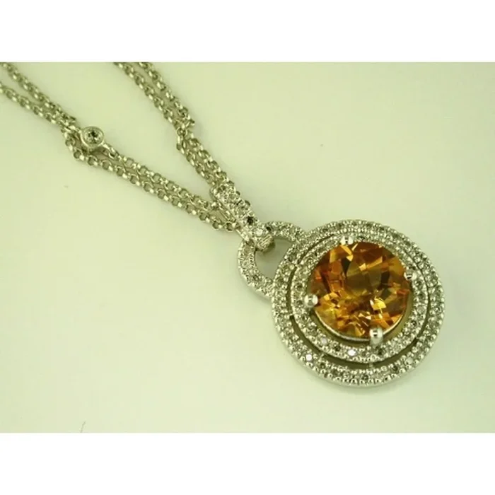 Royal 14K White Gold Citrine & Diamond Center Oval Necklace – 2.50 Carat Total Gem Weight