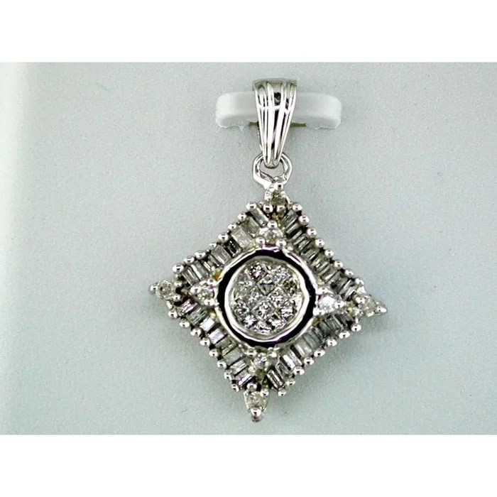 Royal 14K White Gold Diamond Pendant with Round, Princess Cut, and Baguette Diamonds – 0.45 Carat Total Diamond Weight