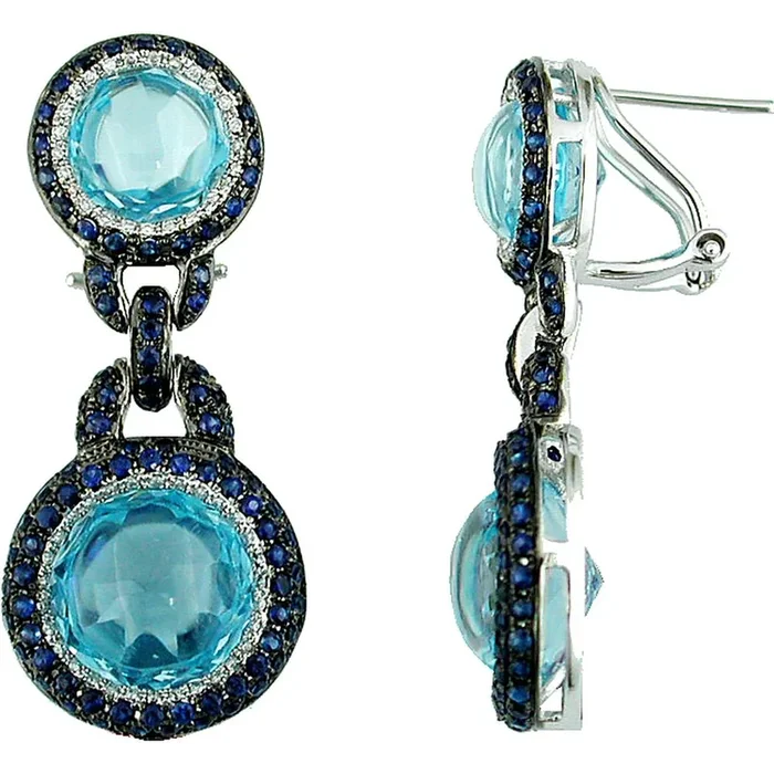 Royal 14K White Gold Diamond, Spinel & Blue Topaz Earrings – Exquisite Elegance