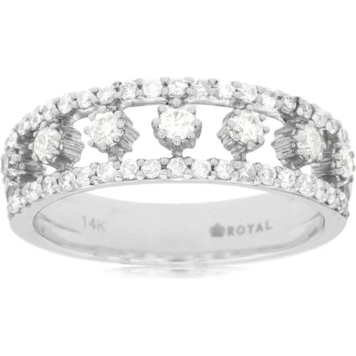 Royal 14K White Gold Diamond Wedding Band – 0.58 Carat Total Diamond Weight