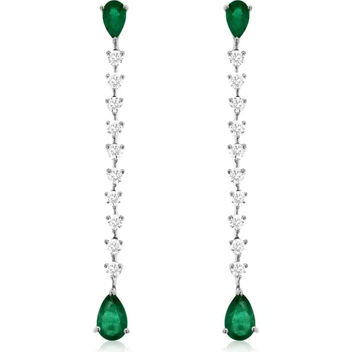 Royal 14K White Gold Emerald & Diamond Earrings – Exquisite Nature-inspired Elegance
