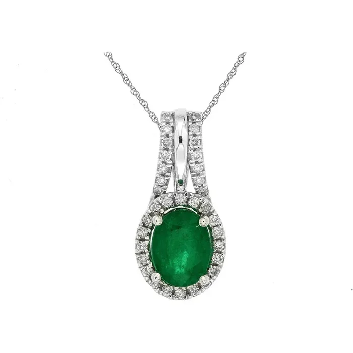 Royal 14K White Gold Emerald & Diamond Pendant – Exquisite Luxury Gem Necklace