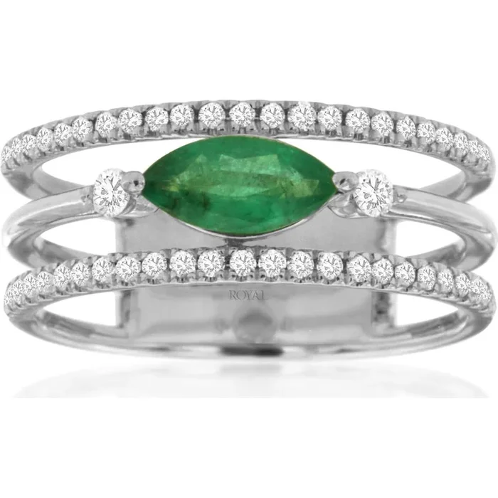 Royal 14K White Gold Emerald & Diamond Ring – 0.52 Carat Emerald, 0.26 Carat Diamond