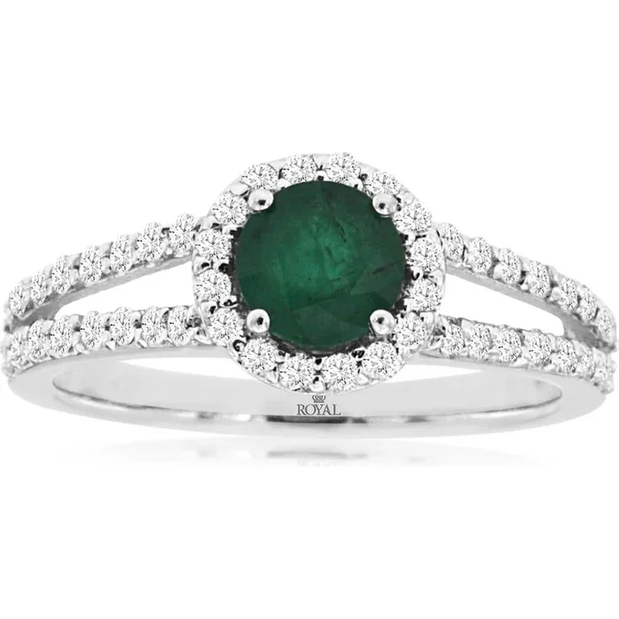 Royal 14K White Gold Emerald & Diamond Ring – Timeless Elegance