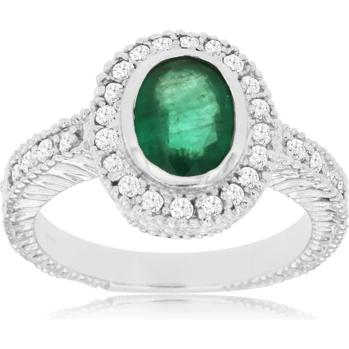 Royal 14K White Gold Emerald and Diamond Ring – 1.27 Carat Total Gem Weight