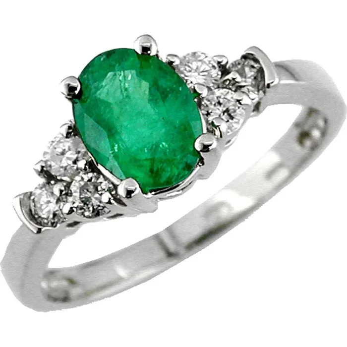 Royal 14K White Gold Emerald and Diamond Statement Ring – Timeless Elegance