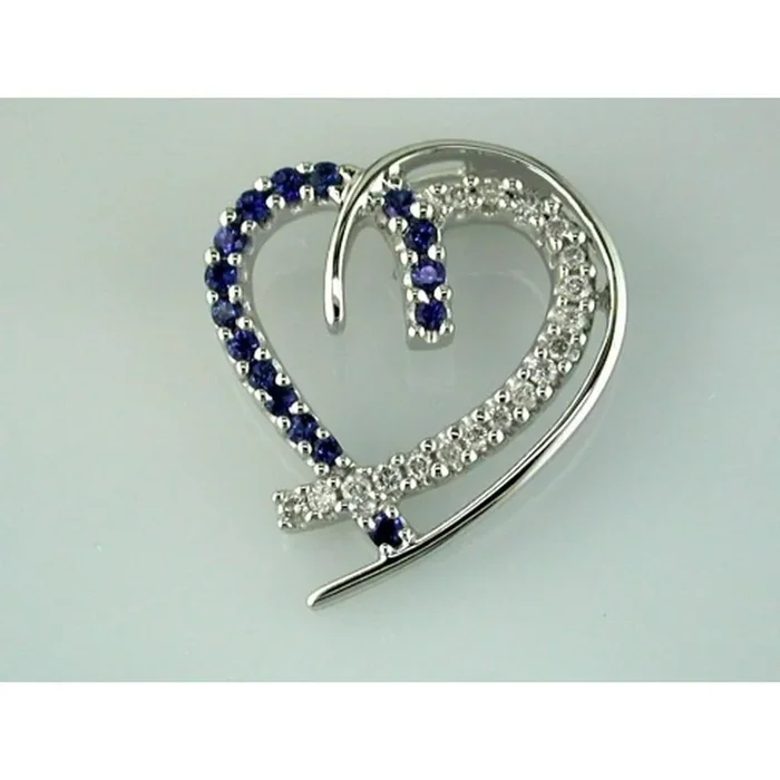 Royal 14K White Gold Heart Pendant with Sapphire & Diamonds – Timeless Romance