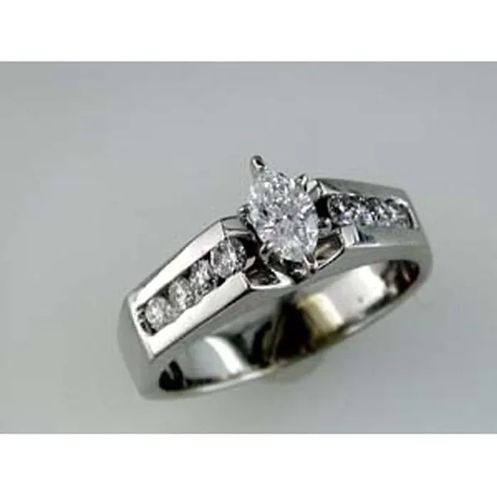 Royal 14K White Gold Marquise Diamond Engagement Ring – 0.36 Carat Center – 0.44 Carat Side Diamonds