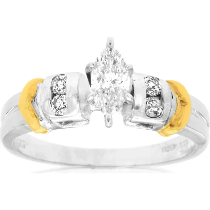Royal 14K White Gold Marquise Diamond Engagement Ring – 0.40 Carat Main Stone, 0.15 Carat Additional Diamonds