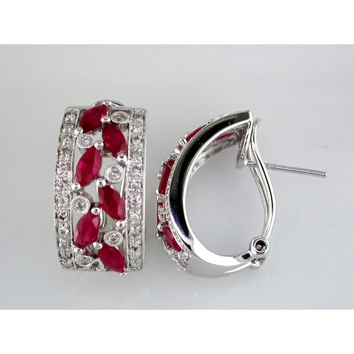 Royal 14K White Gold Marquise Ruby & Diamond Earrings – 2.30 Carat Total Gem Weight