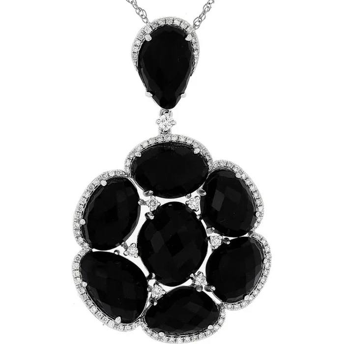 Royal 14K White Gold Onyx & Diamond Pendant – Timeless Elegance