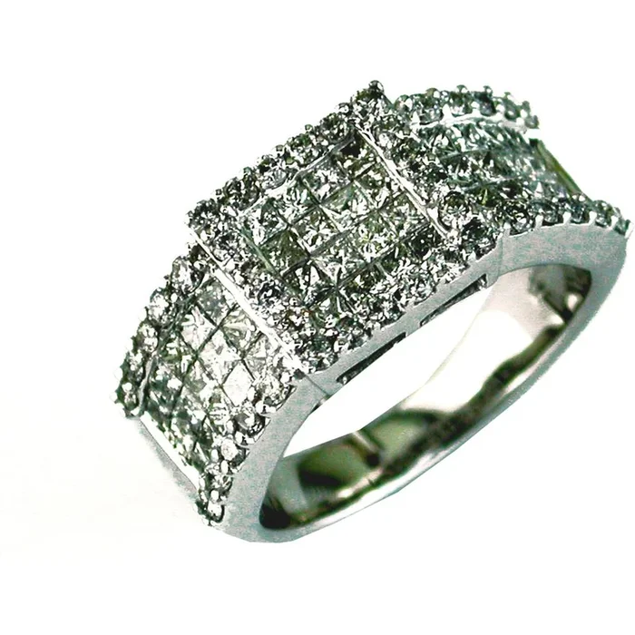 Royal 14K White Gold Princess Cut Diamond Engagement Ring – 2.15 Carat Total Diamond Weight