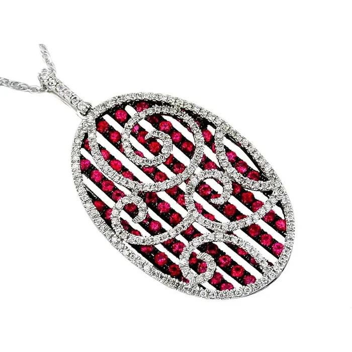 Royal 14K White Gold Ruby & Diamond Pendant – 2.25 Carat Ruby, 0.65 Carat Diamond Total Weight
