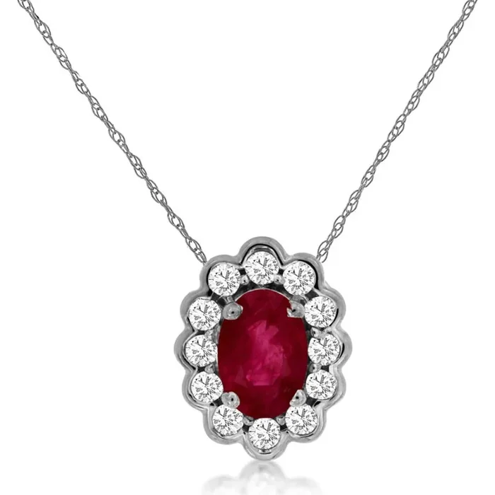 Royal 14K White Gold Ruby and Diamond Necklace – Exquisite Oval Statement Piece