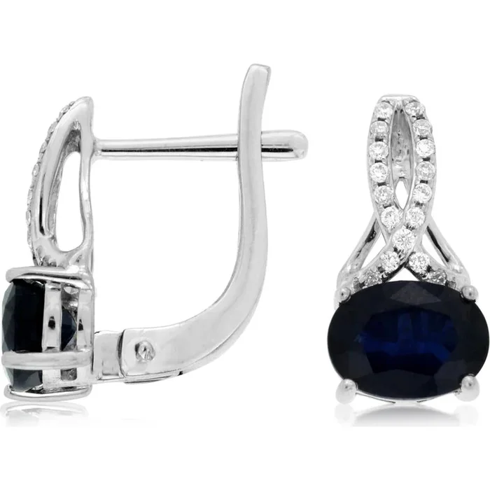 Royal 14K White Gold Sapphire & Diamond Earrings – Timeless Elegance