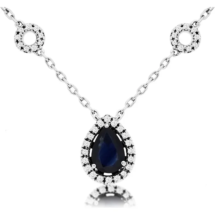 Royal 14K White Gold Sapphire & Diamond Necklace – Timeless Elegance