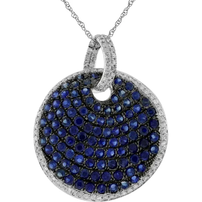Royal 14K White Gold Sapphire & Diamond Pendant – Timeless Elegance